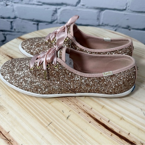 Keds X Kate Spade New York Champion Pink Rose Gold Glitter Sneakers Size 8.5 - Picture 2 of 9
